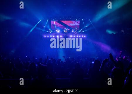 Fans and the crowd enjoy 'No te va a gustar' perform. Stock Photo