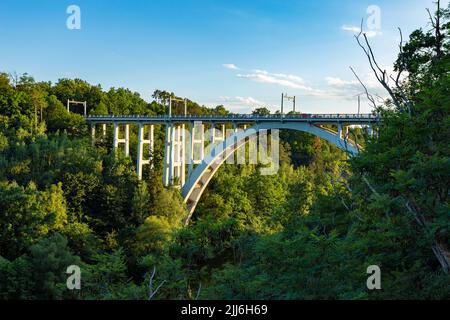 Bridge 'Duha' in czech town Bechyne. Stock Photo