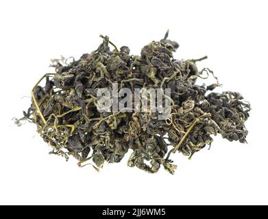 Dry gynostemma pentaphyllum leaf isolated on white blackground. Jiaogulan or Miracle grass. Chinese herbal tea Stock Photo