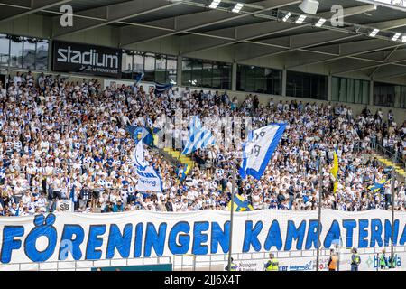 Peking fanz supporters of IFK Norrkoping showing their colors before a game between IFK Norrkoping and Malmo FF at Platinum Cars Arena in Norrkoping Stock Photo