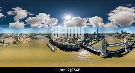 360 degree panoramic view of Aerial 360 drone photo London River Thanes
