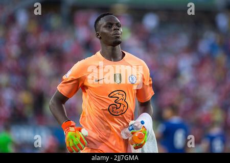 July 23, 2022: Chelsea FC goalkeeper Eduard Mendy (16) heads for the goal before the Florida Cup match between Arsenal FC and Chelsea FC Orlando, FL. Jonathan Huff/CSM. Stock Photo