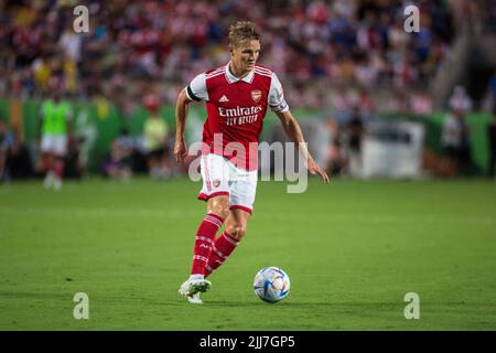 July 23, 2022: Arsenal FC midfielder Martin Odegaard (8) finds open space during the Florida Cup match between Arsenal FC and Chelsea FC Orlando, FL. Jonathan Huff/CSM. Stock Photo