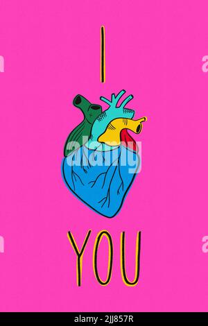 An anatomical heart illustration isolated on a pink background Stock Photo