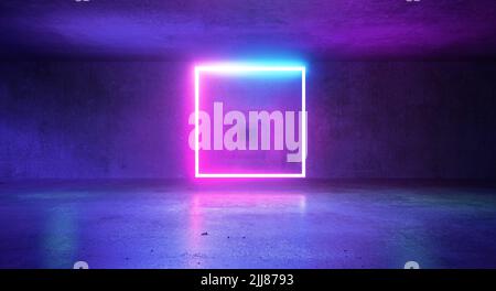 Abstract 3D cube shape purple blue glowing lines isolated on colorful purple blue neon space Stock Photo