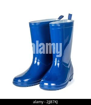 Blue rubber boots isolated on white background. Stock Photo