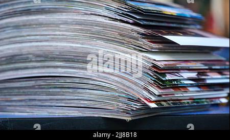 Stack of the fresh printed color photos . Stock Photo