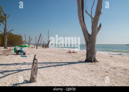 Leisure activities on Florida beach, sunbathing people at Lovers Key State Park Fort Myers Stock Photo