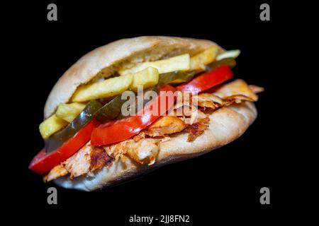 Döner chicken sandwich or Sandviç döner Isoläted. Stock Photo
