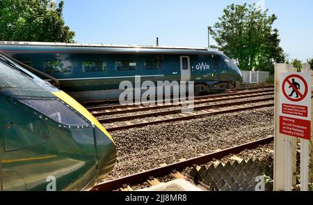 Two Intercity Express Trains standing at the platforms at Dawlish Warren station, South Devon. Stock Photo