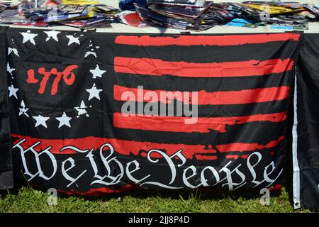 A patriotic 'We the People' American constitution political flag on sale in Metaline Falls, Washington State, USA. Stock Photo