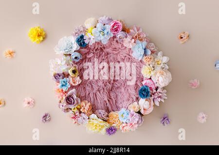 Newborn digital backdrop with flowers Stock Photo