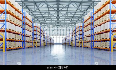 Empty warehouse for storage and distribution centers.3D rendering Stock Photo