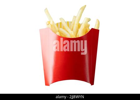 French fries. Potatoes sticks deep fry American popular food menu isolated on white background Stock Photo