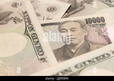 Group of Japanese banknote 10000 yen background Stock Photo