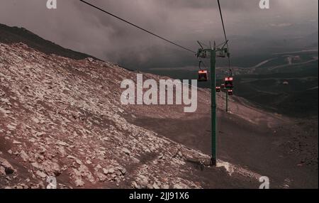 cable car in the mountains, Etna Stock Photo