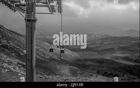 cable car in the mountains, Etna Stock Photo