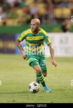 St. Petersburg, FL: Tampa Bay Rowdies forward Jake La Cava (19) dribbles  the ball up the pitch during a USL soccer game against the San Diego Loyal  FC, Saturday, April 30, 2022