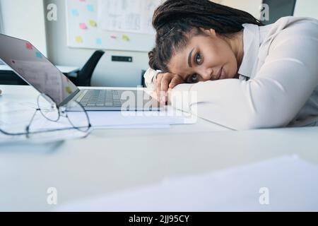 Modern corporate employee suffering from job burnout Stock Photo