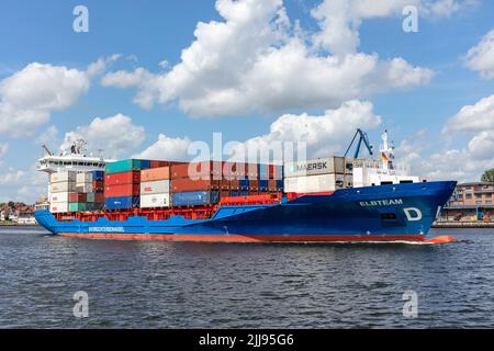 container ship ELBTEAM in the Kiel Canal Stock Photo
