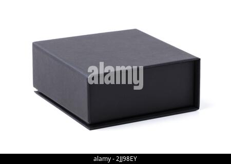 Black gift cardboard box with magnetic lid isolated on white Stock Photo