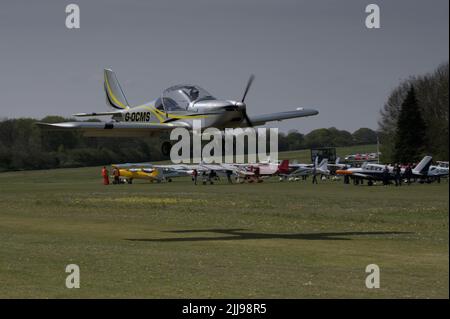 A Evektor-Aerotechnik EV-97 Eurostar light aircraft at Popham Airfield in Hampshire for the Microlight Trade Fair 2022 Stock Photo