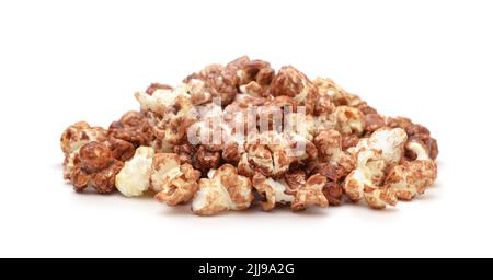 Heap of sweet popcorn covered with caramel isolated on white. Stock Photo