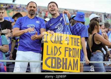 July 23, 2022: Chelsea FC fans cheer during the Florida Cup Series Arsenal vs Chelsea FC soccer match at Camping World Stadium in Orlando, Fl on July 23, 2022. (Credit Image: © Cory Knowlton/ZUMA Press Wire) Stock Photo
