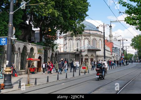 ISTANBUL, TURKEY - MAY 19.2022: Street view at Laleli in the Fatih district of Istanbul. Stock Photo