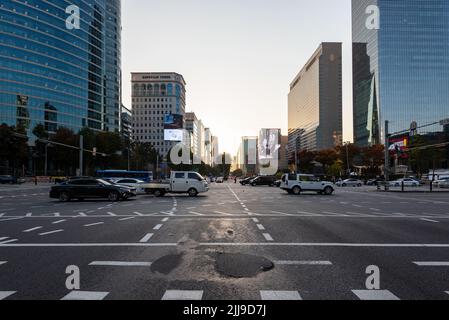 Seoul, South Korea - November 05, 2019: View of Gangnam street and urban landscape around Gangnam Commercial and Entertainment District in Seoul, Sout Stock Photo