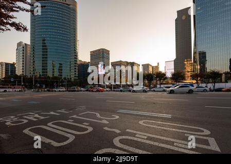 Seoul, South Korea - November 05, 2019: View of Gangnam street and urban landscape around Gangnam Commercial and Entertainment District in Seoul, Sout Stock Photo