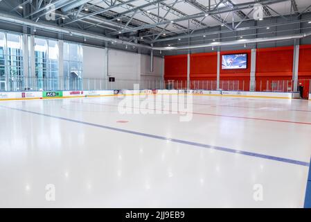 Empty hockey rink sport arena ice and light Stock Photo