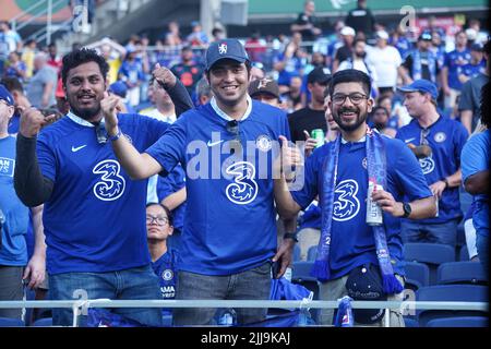 Orlando, Florida, USA, July 23, 2022, Chelsea fans at Camping World Stadium in a Friendly Match.  (Photo Credit:  Marty Jean-Louis) Stock Photo