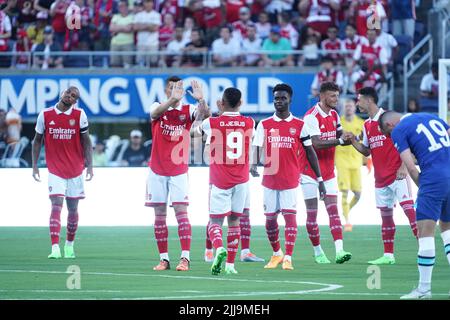 Orlando, Florida, USA, July 23, 2022, Arsenal FC players before the opening whistle at Camping World Stadium in a Friendly Match.  (Photo Credit:  Marty Jean-Louis) Stock Photo