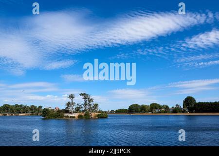 Reservoir on Walthamstow Wetlands, North London UK, in summer Stock Photo