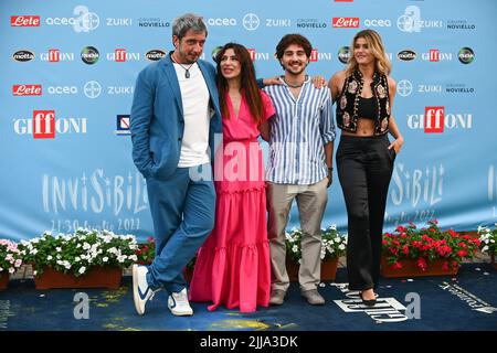 GIFFONI VALLE PIANA, ITALY - JULY 24: Paolo Ruffini, Sabrina Impacciatore, Alessandro Bisegna and Jenny De Nucci attends the photocall at the Giffoni Stock Photo