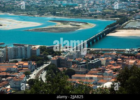 Top view of the Lima river in Viana do Castelo, Portugal. Stock Photo