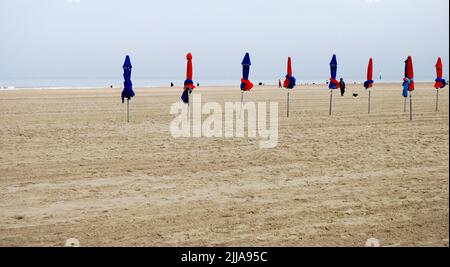 parasols on the beach of Deauville Stock Photo