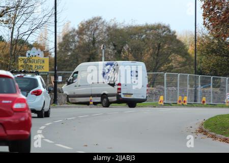 Vehicles coming and going at Gwrych Castle in Abergele, Wales the location dor ITV's 2021 'I'm A Celebrity...Get Me Out Of Here' Featuring: Atmosphere Where: Abergele, United Kingdom When: 20 Nov 2021 Credit: WENN.com Stock Photo