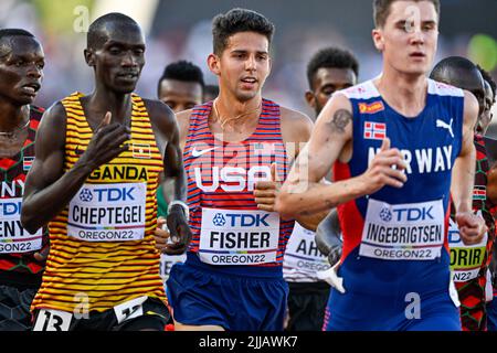 EUGENE, UNITED STATES - JULY 24: Grant Fisher of USA competing on Men's 5000m during the World Athletics Championships on July 24, 2022 in Eugene, United States (Photo by Andy Astfalck/BSR Agency) Atletiekunie Stock Photo