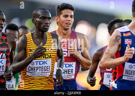 EUGENE, UNITED STATES - JULY 24: Grant Fisher of USA competing on Men's 5000m during the World Athletics Championships on July 24, 2022 in Eugene, United States (Photo by Andy Astfalck/BSR Agency) Atletiekunie Stock Photo