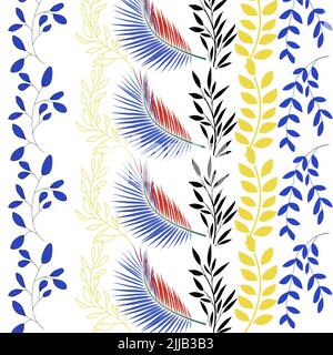 Abstract nature leaf seamless pattern hand drawn. Ethnic ornament, floral print, textile fabric, botanical element. Various plants leave background. Stock Photo