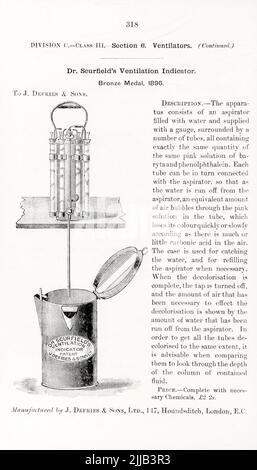 Dr.  Scurfleld’s  Ventilation  Indicator. from the book ' Illustrated list of exhibits to which medals have been awarded at their exhibitions, held in connection with the congresses at Worcester, 1889 ; Brighton, 1890 ; Portsmouth, 1892 ; Liverpool, 1894 ; Newcastle, 1896 ; Leeds, 1897 ; Birmingham, 1898 ; Southampton, 1899 by Sanitary Institute (Great Britain) Publication date 1906 Publisher London : Offices of the Sanitary Institute Stock Photo