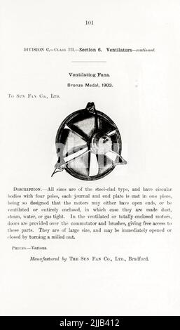 Ventilating  Pans. from the book ' Illustrated list of exhibits to which medals have been awarded at their exhibitions, held in connection with the congresses at Worcester, 1889 ; Brighton, 1890 ; Portsmouth, 1892 ; Liverpool, 1894 ; Newcastle, 1896 ; Leeds, 1897 ; Birmingham, 1898 ; Southampton, 1899 by Sanitary Institute (Great Britain) Publication date 1906 Publisher London : Offices of the Sanitary Institute Stock Photo