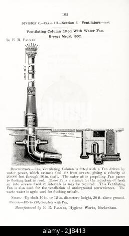 Ventilating Column fitted With Water Fan from the book ' Illustrated list of exhibits to which medals have been awarded at their exhibitions, held in connection with the congresses at Worcester, 1889 ; Brighton, 1890 ; Portsmouth, 1892 ; Liverpool, 1894 ; Newcastle, 1896 ; Leeds, 1897 ; Birmingham, 1898 ; Southampton, 1899 by Sanitary Institute (Great Britain) Publication date 1906 Publisher London : Offices of the Sanitary Institute Stock Photo