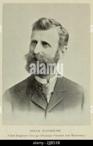 Isham Randolph (March 25, 1848 in Clarke County, Virginia – August 5, 1920) was an American civil engineer who is best known as the chief engineer of the Sanitary District of Chicago during the construction of the Chicago Sanitary and Ship Canal. Randolph had no formal engineering training, he began his career as a railroad axeman. After completing the Chicago Sanitary and Ship Canal, at the time the largest canal in the world, Randolph became a consulting engineer on the Panama Canal at the request of the Roosevelt Administration from the article ' The Chicago Drainage Channel and Waterway ' Stock Photo