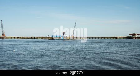 Bridge under construction, Kazungula border crossing between Zambia and Botswana Stock Photo