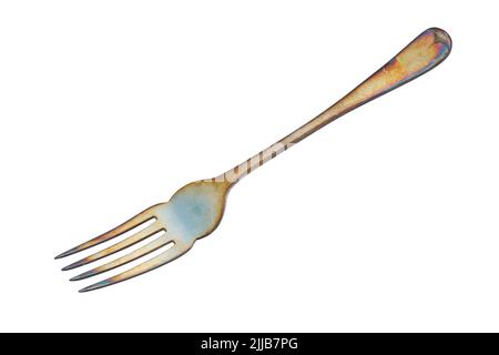 Old oxidized metal fork, cut out, photo stacking Stock Photo
