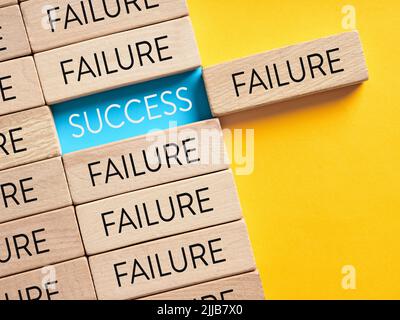 Success and failure alternative options. Reaching to success after many failures or learning from mistakes concept. Stock Photo