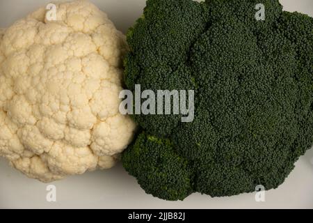Cauliflower and broccoli on a white background Stock Photo